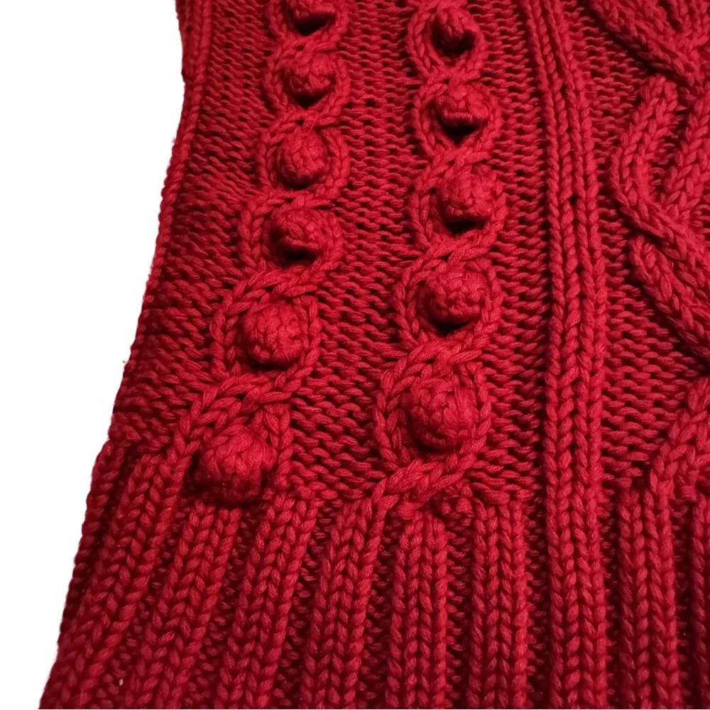 Moda International Red Cable Knit Hooded Sweater Small V Neck Pullover Vintage - Picture 8 of 8